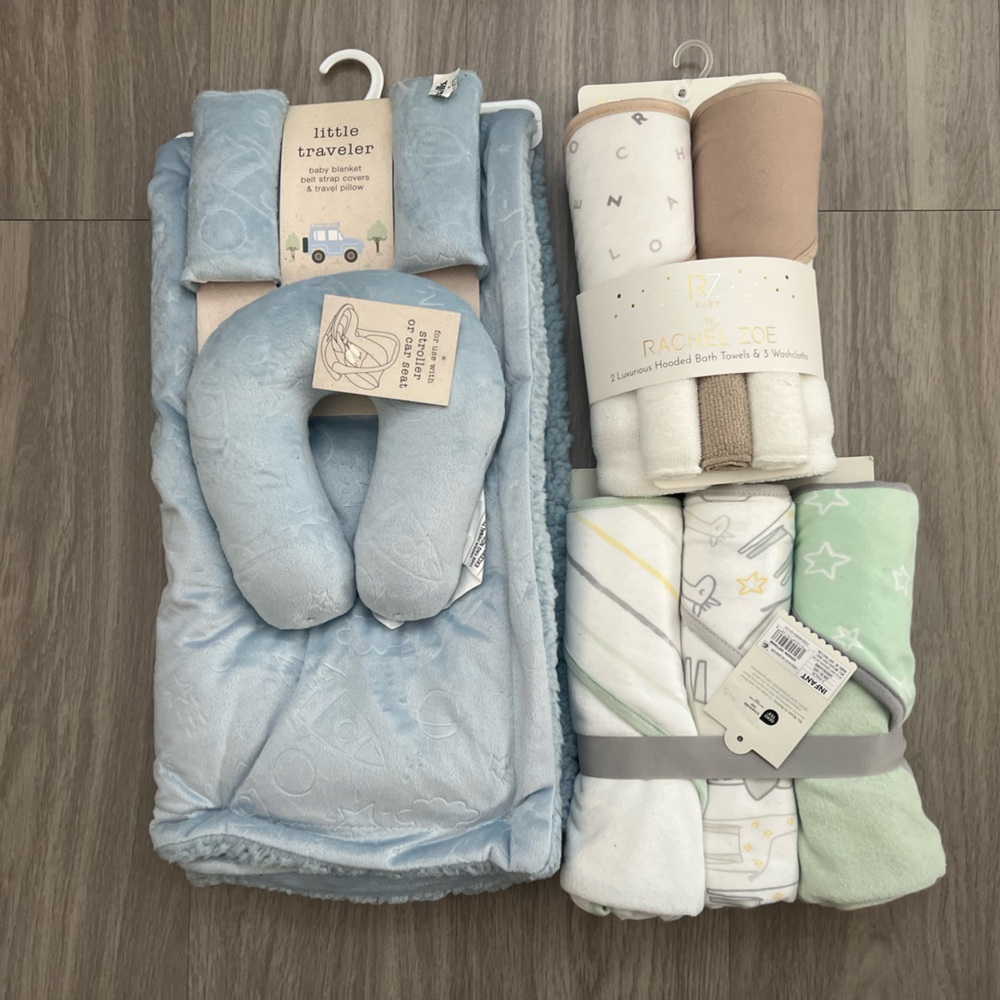Cloud Island Baby Gift Set Bath Towels Swaddles Travel Pillow Blanket Bundle NWT